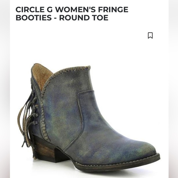 Circle G 6.5 excellent condition round toed fringe booties! Great faded blue - Picture 11 of 11